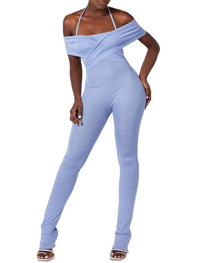 Grayscale Womens Crossover-bodice Body Conforming Jumpsuit In Blue