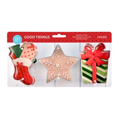 R & M International 3 Piece Good Tidings Cookie Cutter Set In Silver