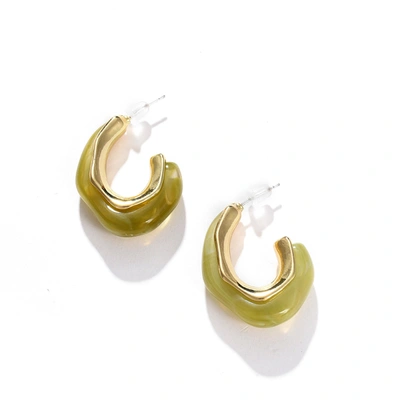 Sohi Green Contemporary Hoop Earrings In Silver
