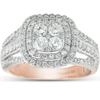 POMPEII3 1 1/10 CT DIAMOND CUSHION HALO MULTI ROW ENGAGEMENT RING WEDDING SET ROSE GOLD