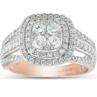 Pompeii3 1 1/10 Ct Diamond Cushion Halo Multi Row Engagement Ring Wedding Set Rose Gold