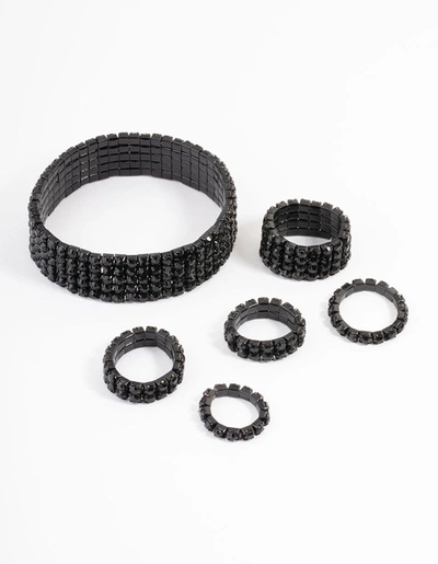Lovisa Gunmetal Diamante Cupchain Bracelet And Ring Pack In Black