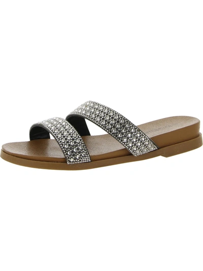 Olivia Miller Womens Rhinestone Embellished Slide Sandals In Silver