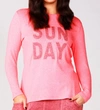 FRENCH KYSS LONG SLEEVE SUNDAY CREW TOP IN CORAL