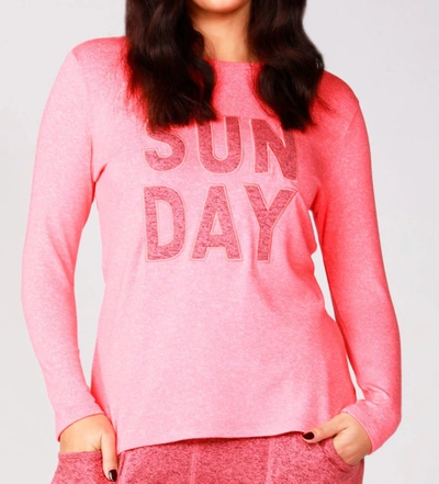 French Kyss Long Sleeve Sunday Crew Top In Coral In Pink