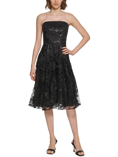 Calvin Klein Womens Embroidered Midi Cocktail And Party Dress In Black