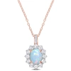 Mimi & Max 2 1/6 Ct Tgw Oval Shape Blue Ethiopian Opal And White Topaz And Diamond Accent Halo Pendant With Cha In Blue