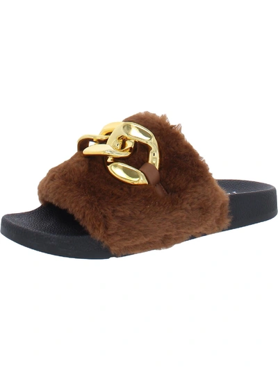 Inc Percita Womens Faux Fur Flats Slide Slippers In Brown