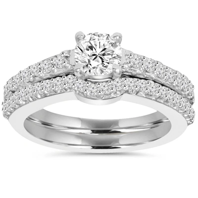Pompeii3 1ct Round Cut Diamond Engagement Matching Wedding Ring Set 14k White Gold In Multi