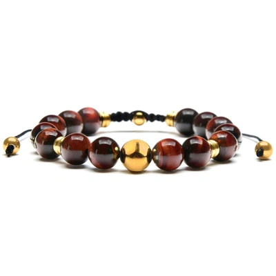Crucible Jewelry Crucible Los Angeles Gold Plated Stainless Steel Red Tiger Eye Stone Adjustable Bracelet (10mm)