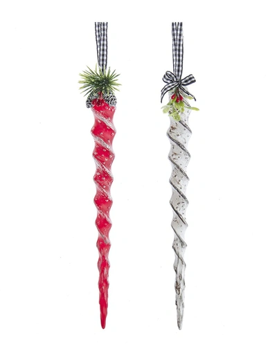 Kurt Adler 8.95in Icicle With Gingham Set Of 2 Ornaments In Multi