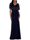 BETSY & ADAM PETITES WOMENS EMBELLISHED CAPELET EVENING DRESS