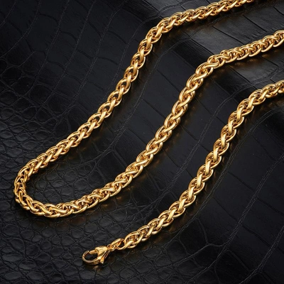 Crucible Jewelry Crucible Los Angeles Polished Stainless Steel 6mm Spiga Wheat Chain - 18" To 24" - 3 Colors In Gold
