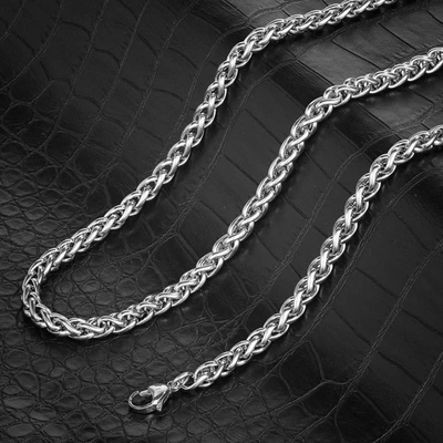 Crucible Jewelry Crucible Los Angeles Polished Stainless Steel 6mm Spiga Wheat Chain - 18" To 24" - 3 Colors In Silver