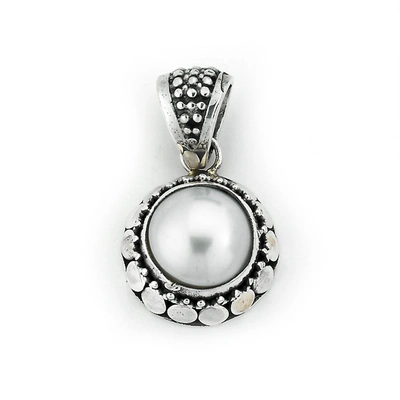 Samuel B Jewelry Sterling Silver Round Dot Deisgn White Mabe Pearl Pendant