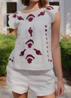 NEVER A WALLFLOWER EMBROIDERED SEASHELL TOP IN WHITE