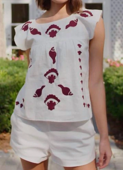 Never A Wallflower Embroidered Seashell Top In White