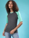 CAMPUS SUTRA SOLID WOMEN ROUND NECK CHARCOAL-GREEN T-SHIRT