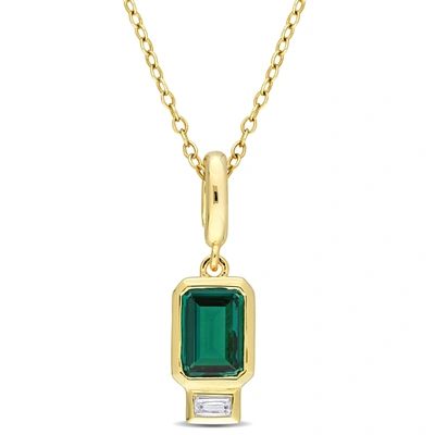 Mimi & Max Women's 1ct Tgw Octagon Created Emerald & Created White Sapphire Charm Pendant With Chain In Yellow In Green