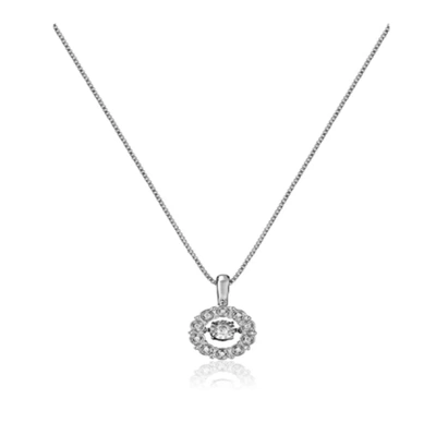 Max + Stone Dancing Diamond Real Diamond Circle Pendant Necklace For Women In Solid 925 Sterling Silver (1/20 Ct