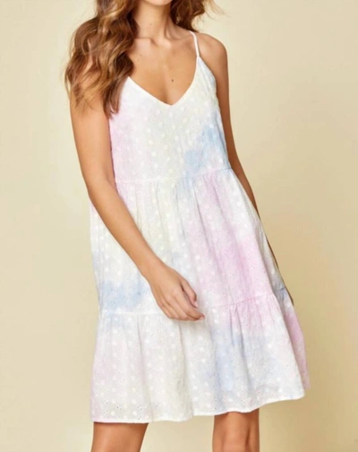 Andree By Unit Tie Dye Eyelet Dress In Tie Dye - Pink, Blue, Yellow, White