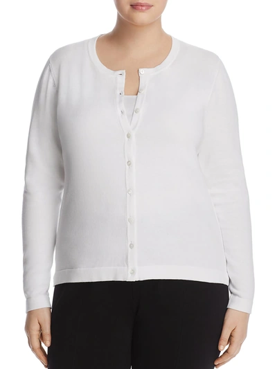 Foxcroft Nyc Plus Womens Cotton Button-down Cardigan Sweater In White