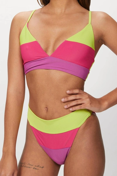 Beach Riot Riza Top In Lime Punch Colorblock In Pink