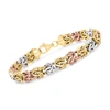 Ross-simons 14kt Tri-colored Gold Byzantine Bracelet In White