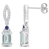 Mimi & Max 2ct Tgw Octagon Aquamarine Blue Sapphire And 1/4ct Tdw Diamond Earrings In Sterling Silver In Blue