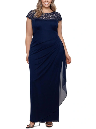 X By Xscape Plus Womens Pleated Maxi Evening Dress In Blue
