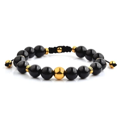 Crucible Jewelry Crucible Los Angeles Gold Plated Stainless Steel Black Onyx Stone Adjustable Bracelet (10mm)