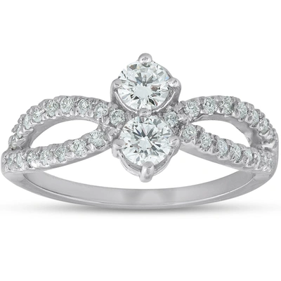 Pompeii3 3/4 Ct Two Stone Diamond Engagement Forever Us Anniversary Ring 14k White Gold In Multi