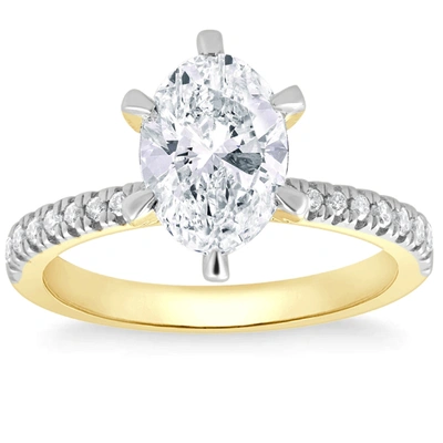 Pompeii3 3.56ct Tw Certified Oval Diamond Engagement Gold Ring Side Halo Lab Grown In Silver