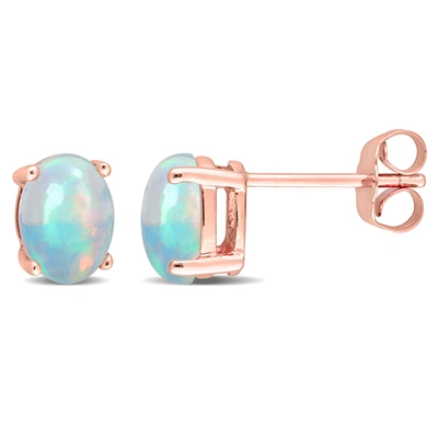 Mimi & Max 1 3/8 Ct Tgw Oval Shape Blue Ethiopian Opal Stud Earrings In 10k Rose Gold In Multi