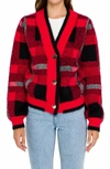 English Factory Check Cardigan Sweater Red Multi M In Black