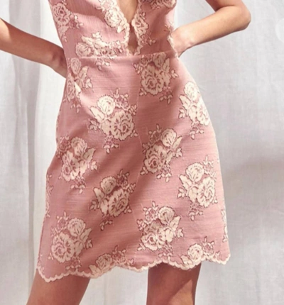 Storia Lace Peekaboo Mini Dress In Dusty Rose In Beige