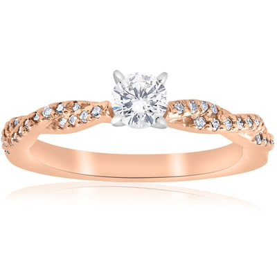 Pompeii3 1/2cttw Diamond Engagement Ring 14k Rose Gold Twist Intertwined Round Cut In Multi