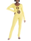 Grayscale Womens Keyholes Drawstring Closure Jumpsuit In Yellow