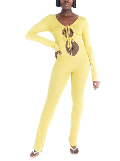 Grayscale Womens Keyholes Drawstring Closure Jumpsuit In Yellow