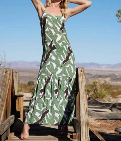 Oolala Leaves Panther Maxi Dress In Green