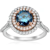Pompeii3 2.10ct Double Halo Blue Diamond 14k Rose & White Gold Halo Engagement Ring In White