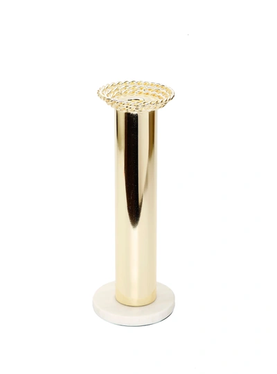 CLASSIC TOUCH DECOR GOLD TAPER CANDLE HOLDER ON MARBLE BASE - 12.5"H