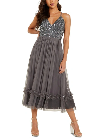 Quiz Juniors Womens Sequined Midi Cocktail And Party Dress In Grey