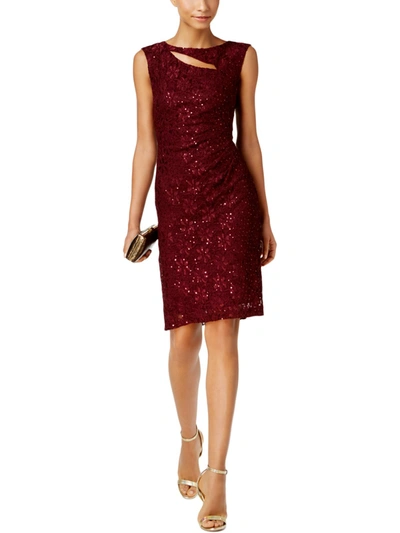 Connected Apparel Womens Cut-out Sequined Cocktail Dress In Red