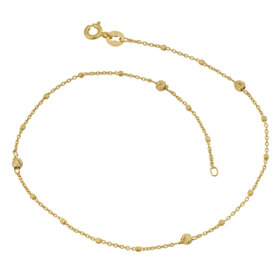 Fremada 14k Yellow Gold Cube And Bead Station Anklet (10 Inch)