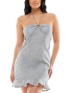 SPEECHLESS JUNIORS WOMENS LINEN BLEND STRIPED HALTER DRESS