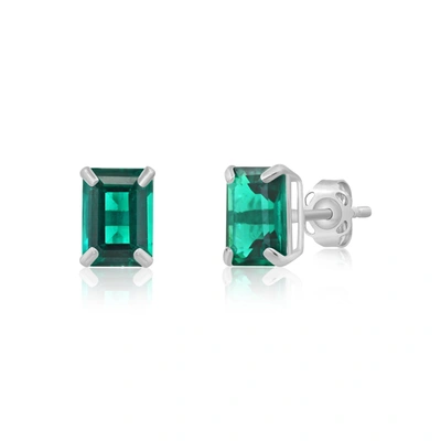 Max + Stone 14k White Gold Solitaire Emerald-cut Gemstone Stud Earrings (7x5mm) In Green