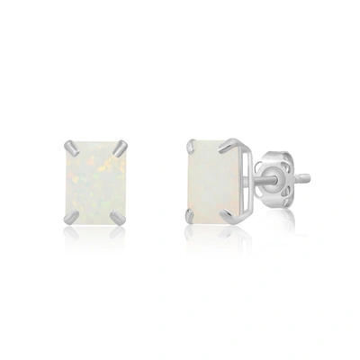 Max + Stone 14k White Gold Solitaire Emerald-cut Gemstone Stud Earrings (7x5mm)