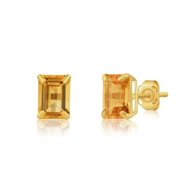 Max + Stone 14k Yellow Gold Solitaire Emerald-cut Gemstone Stud Earrings (7x5mm)