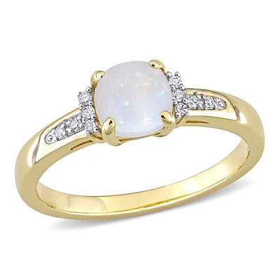 Mimi & Max 1/2 Ct Tgw Opal And Diamond Accent Geometric Ring In 10k Yellow Gold In White